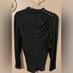 Tahari Women's Black Long-Sleeve Button-Shoulder Top
